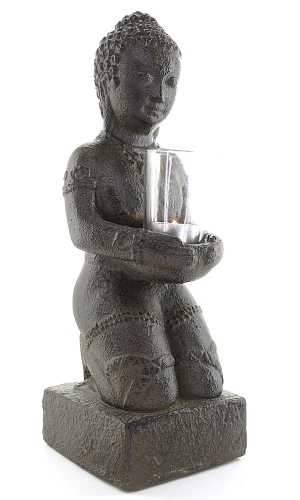 Skulptur Buddha mit Teelicht, Sandguß, ca. 38 cm, ca. 5 Kg