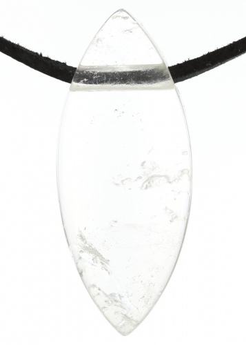 Edelstein Navette, mit Lederband, Edelsteinsorte Bergkristall, ca. 40 x 17 x 11 mm groß …