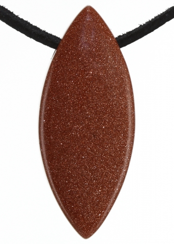 Edelstein Navette, mit Lederband, Edelsteinsorte Goldfluß, ca. 40 x 17 x 11 mm groß …