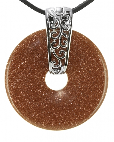 Goldfluß Edelstein Donut Kette 40 mm, mit verziertem Schmuckhalter und Lederband …