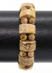 Edelsteinarmband Landschaftsjaspis, Halbzylinder und Kugeln Ø ca. 6 mm