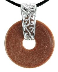 Goldfluß Edelstein Donut Kette 35 mm, mit verziertem Schmuckhalter und Lederband