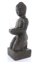 Skulptur Buddha mit Teelicht, Sandguß, ca. 38 cm, ca. 5 Kg